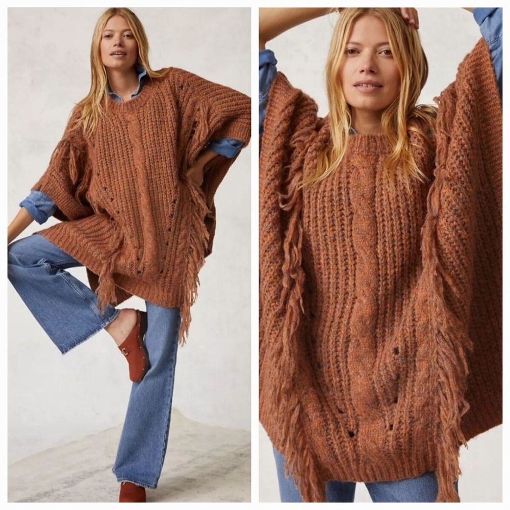 Cozy Brown Knit Poncho Sweater